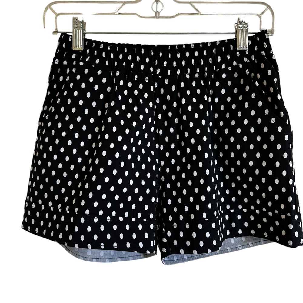 Bling Polka Dot Shorts Elastic Waist Casual Summer Black‎ White Size small